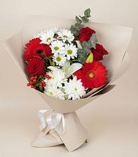 Букет цветов из:  Розы, Хризантемы, Герберы и Лилии #REPLACE_PRED# Вознесенской Республики Ингушетия