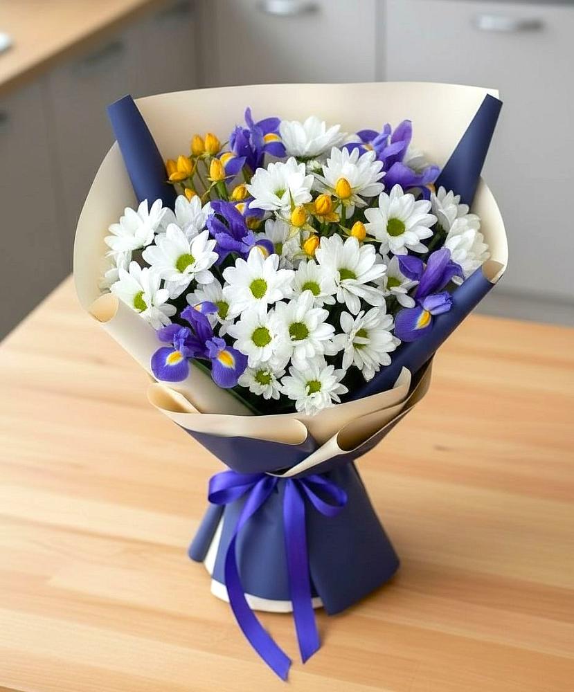 Букет цветов из: Розы, Ирисы и Хризантемы в Вознесенской Республики Ингушетия