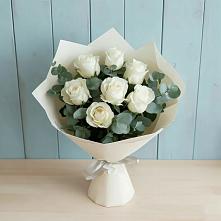 Букет Белые розы в Эвкалипте #REPLACE_PRED# Вознесенской Республики Ингушетия