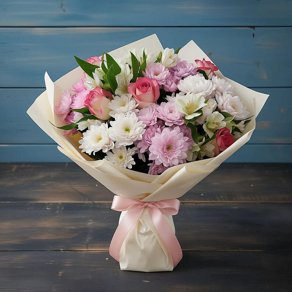 Букет цветов из: Хризантемы, Альстромерии и Розы в Вознесенской Республики Ингушетия